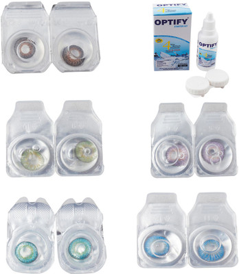 

Optify Combo Pack Monthly Color Contact Lens With Solution Monthly Contact Lens(0, Brown-Green-Green Turquoise-Violet-Blue Topaz, Pack of 5)