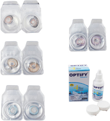 

Optify Combo Pack Monthly Color Contact Lens With Solution Monthly Contact Lens(0, Grey-Hazel-Sea Blue-Violet, Pack of 4)