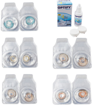 

Optify Combo Pack Monthly Color Contact Lens With Solution Monthly Contact Lens(0, Aqua-Natural Grey-Gold-Hazel-Honey, Pack of 5)