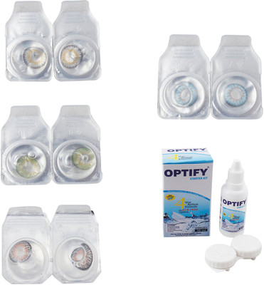 

Optify Combo Pack Monthly Color Contact Lens With Solution Monthly Contact Lens(0, Natural Grey-Green-Grey-Sea Blue, Pack of 4)