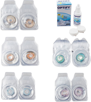 

Optify Combo Pack Monthly Color Contact Lens With Solution Monthly Contact Lens(0, Hazel-Honey-Sea Blue-Green Turquoise-Violet, Pack of 5)