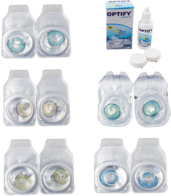 

Optify Combo Pack Monthly Color Contact Lens With Solution Monthly Contact Lens(0, Aqua-Natural Grey-Green-Green Turquoise-Blue Topaz, Pack of 5)