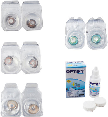 

Optify Combo Pack Monthly Color Contact Lens With Solution Monthly Contact Lens(0, Brown-Grey-Hazel-Green Turquoise, Pack of 4)