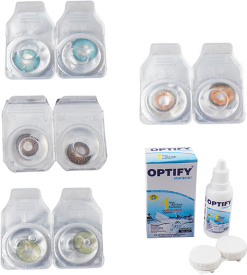 

Optify Combo Pack Monthly Color Contact Lens With Solution Monthly Contact Lens(0, Aqua-Brown-Green-Honey, Pack of 4)
