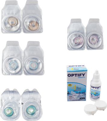 

Optify Combo Pack Monthly Color Contact Lens With Solution Monthly Contact Lens(0, Hazel-Sea Blue-Green Turquoise-Violet, Pack of 4)