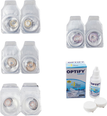 

Optify Combo Pack Monthly Color Contact Lens With Solution Monthly Contact Lens(0, Natural Grey-Gold-Grey-Violet, Pack of 4)