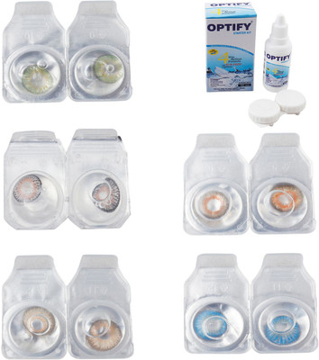 

Optify Combo Pack Monthly Color Contact Lens With Solution Monthly Contact Lens(0, Green-Grey-Hazel-Honey-Blue Topaz, Pack of 5)