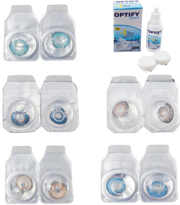 

Optify Combo Pack Monthly Color Contact Lens With Solution Monthly Contact Lens(0, Aqua-Blue-Gold-Grey-Blue Topaz, Pack of 5)
