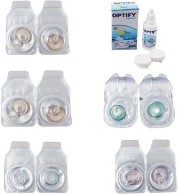 

Optify Combo Pack Monthly Color Contact Lens With Solution Monthly Contact Lens(0, Gold-Hazel-Sea Blue-Green Turquoise-Violet, Pack of 5)