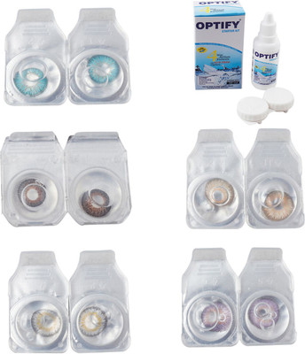 

Optify Combo Pack Monthly Color Contact Lens With Solution Monthly Contact Lens(0, Aqua-Brown-Natural Grey-Gold-Violet, Pack of 5)