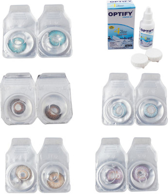 

Optify Combo Pack Monthly Color Contact Lens With Solution Monthly Contact Lens(0, Aqua-Brown-Gold-Sea Blue-Violet, Pack of 5)