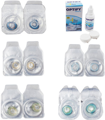 

Optify Combo Pack Monthly Color Contact Lens With Solution Monthly Contact Lens(0, Blue-Natural Grey-Green-Sea Blue-Green Turquoise, Pack of 5)