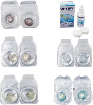 

Optify Combo Pack Monthly Color Contact Lens With Solution Monthly Contact Lens(0, Brown-Natural Grey-Green-Sea Blue-Green Turquoise, Pack of 5)