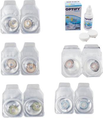 

Optify Combo Pack Monthly Color Contact Lens With Solution Monthly Contact Lens(0, Natural Grey-Gold-Green-Grey-Sea Blue, Pack of 5)