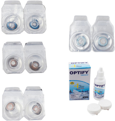 

Optify Combo Pack Monthly Color Contact Lens With Solution Monthly Contact Lens(0, Blue-Brown-Grey-Sea Blue, Pack of 4)