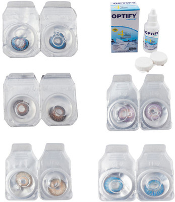 

Optify Combo Pack Monthly Color Contact Lens With Solution Monthly Contact Lens(0, Blue-Brown-Gold-Violet-Blue Topaz, Pack of 5)