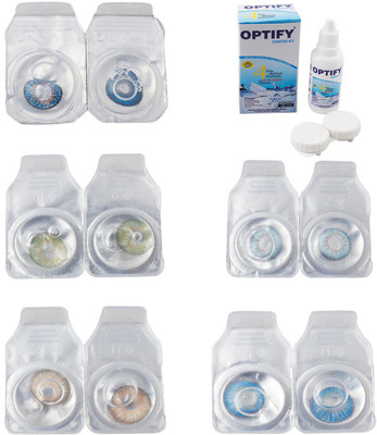 

Optify Combo Pack Monthly Color Contact Lens With Solution Monthly Contact Lens(0, Blue-Green-Hazel-Sea Blue-Blue Topaz, Pack of 5)