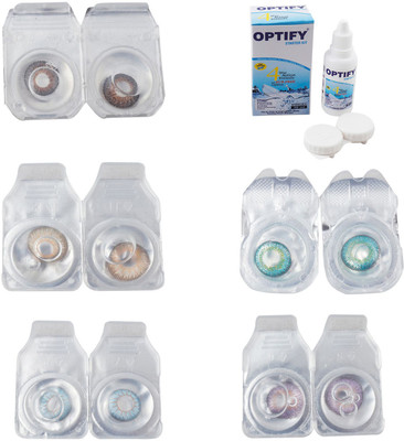 

Optify Combo Pack Monthly Color Contact Lens With Solution Monthly Contact Lens(0, Brown-Hazel-Sea Blue-Green Turquoise-Violet, Pack of 5)