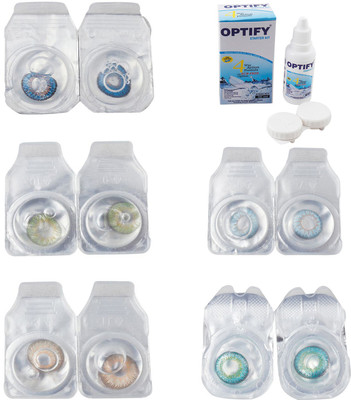 

Optify Combo Pack Monthly Color Contact Lens With Solution Monthly Contact Lens(0, Blue-Green-Hazel-Sea Blue-Green Turquoise, Pack of 5)