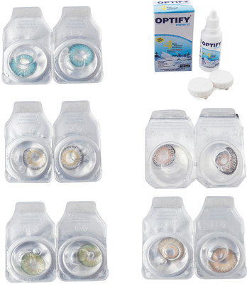 

Optify Combo Pack Monthly Color Contact Lens With Solution Monthly Contact Lens(0, Aqua-Natural Grey-Green-Grey-Hazel, Pack of 5)