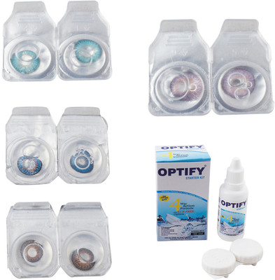 

Optify Combo Pack Monthly Color Contact Lens With Solution Monthly Contact Lens(0, Aqua-Blue-Brown-Violet, Pack of 4)