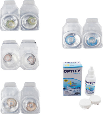 

Optify Combo Pack Monthly Color Contact Lens With Solution Monthly Contact Lens(0, Green-Grey-Hazel-Blue Topaz, Pack of 4)