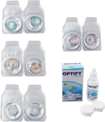 

Optify Combo Pack Monthly Color Contact Lens With Solution Monthly Contact Lens(0, Aqua-Hazel-Sea Blue-Violet, Pack of 4)