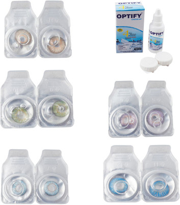 

Optify Combo Pack Monthly Color Contact Lens With Solution Monthly Contact Lens(0, Gold-Green-Sea Blue-Violet-Blue Topaz, Pack of 5)