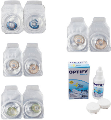 

Optify Combo Pack Monthly Color Contact Lens With Solution Monthly Contact Lens(0, Blue-Gold-Green-Hazel, Pack of 4)