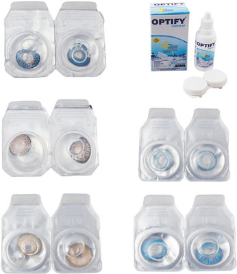 

Optify Combo Pack Monthly Color Contact Lens With Solution Monthly Contact Lens(0, Blue-Grey-Hazel-Sea Blue-Blue Topaz, Pack of 5)