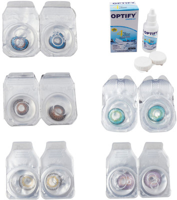 

Optify Combo Pack Monthly Color Contact Lens With Solution Monthly Contact Lens(0, Blue-Brown-Natural Grey-Green Turquoise-Violet, Pack of 5)