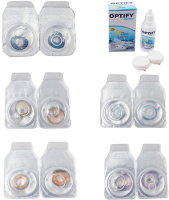 

Optify Combo Pack Monthly Color Contact Lens With Solution Monthly Contact Lens(0, Blue-Gold-Honey-Sea Blue-Violet, Pack of 5)
