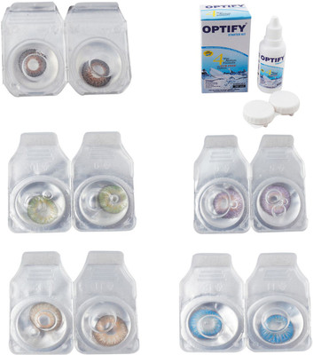 

Optify Combo Pack Monthly Color Contact Lens With Solution Monthly Contact Lens(0, Brown-Green-Hazel-Violet-Blue Topaz, Pack of 5)