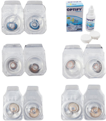 

Optify Combo Pack Monthly Color Contact Lens With Solution Monthly Contact Lens(0, Blue-Brown-Gold-Grey-Hazel, Pack of 5)