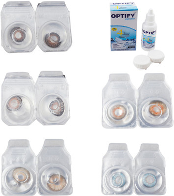 

Optify Combo Pack Monthly Color Contact Lens With Solution Monthly Contact Lens(0, Brown-Grey-Hazel-Honey-Sea Blue, Pack of 5)