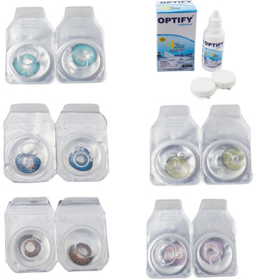 

Optify Combo Pack Monthly Color Contact Lens With Solution Monthly Contact Lens(0, Aqua-Blue-Brown-Green-Violet, Pack of 5)