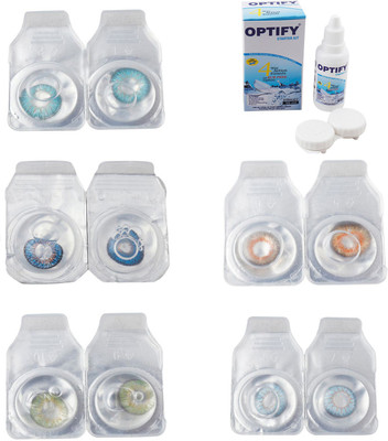 

Optify Combo Pack Monthly Color Contact Lens With Solution Monthly Contact Lens(0, Aqua-Blue-Green-Honey-Sea Blue, Pack of 5)