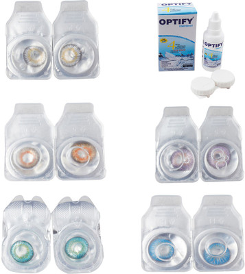 

Optify Combo Pack Monthly Color Contact Lens With Solution Monthly Contact Lens(0, Natural Grey-Honey-Green Turquoise-Violet-Blue Topaz, Pack of 5)