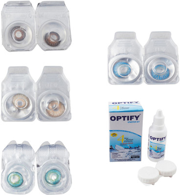 

Optify Combo Pack Monthly Color Contact Lens With Solution Monthly Contact Lens(0, Brown-Hazel-Green Turquoise-Blue Topaz, Pack of 4)