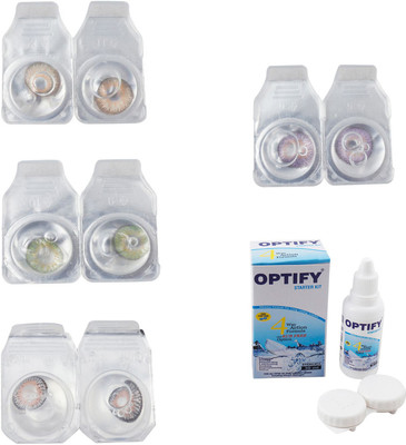 

Optify Combo Pack Monthly Color Contact Lens With Solution Monthly Contact Lens(0, Gold-Green-Grey-Violet, Pack of 4)