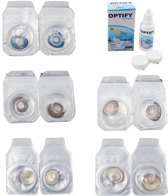

Optify Combo Pack Monthly Color Contact Lens With Solution Monthly Contact Lens(0, Blue-Brown-Natural Grey-Grey-Hazel, Pack of 5)