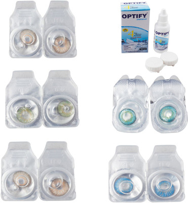 

Optify Combo Pack Monthly Color Contact Lens With Solution Monthly Contact Lens(0, Gold-Green-Hazel-Green Turquoise-Blue Topaz, Pack of 5)