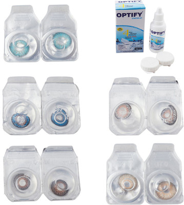 

Optify Combo Pack Monthly Color Contact Lens With Solution Monthly Contact Lens(0, Aqua-Blue-Brown-Grey-Hazel, Pack of 5)
