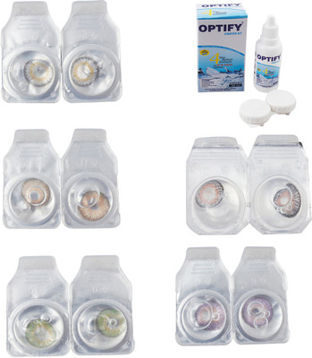 

Optify Combo Pack Monthly Color Contact Lens With Solution Monthly Contact Lens(0, Natural Grey-Gold-Green-Grey-Violet, Pack of 5)