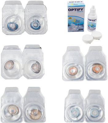 

Optify Combo Pack Monthly Color Contact Lens With Solution Monthly Contact Lens(0, Blue-Grey-Hazel-Honey-Sea Blue, Pack of 5)