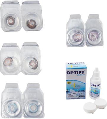 

Optify Combo Pack Monthly Color Contact Lens With Solution Monthly Contact Lens(0, Brown-Grey-Sea Blue-Violet, Pack of 4)