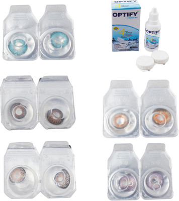 

Optify Combo Pack Monthly Color Contact Lens With Solution Monthly Contact Lens(0, Aqua-Brown-Grey-Honey-Violet, Pack of 5)