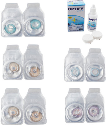 

Optify Combo Pack Monthly Color Contact Lens With Solution Monthly Contact Lens(0, Aqua-Gold-Hazel-Sea Blue-Violet, Pack of 5)
