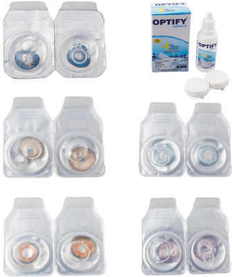 

Optify Combo Pack Monthly Color Contact Lens With Solution Monthly Contact Lens(0, Blue-Hazel-Honey-Sea Blue-Violet, Pack of 5)