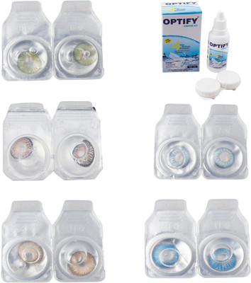 

Optify Combo Pack Monthly Color Contact Lens With Solution Monthly Contact Lens(0, Green-Grey-Hazel-Sea Blue-Blue Topaz, Pack of 5)